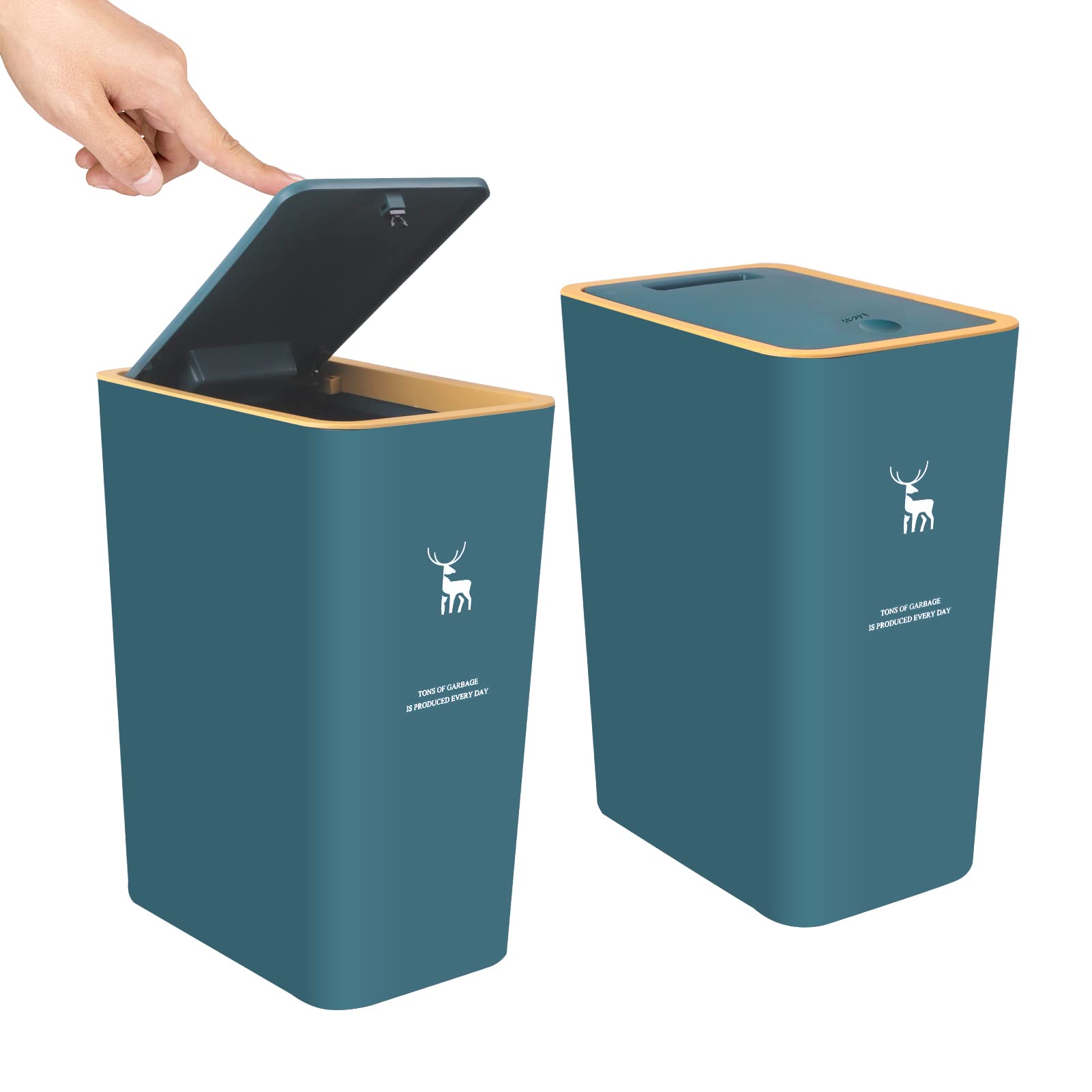 Xpiy Trash Can With Lid, 2 Pack 4 Gallons/15 Liters Garbage Can With Press Top, Small Trash Can Dog Proof, Plastic Trash Bin, Wa