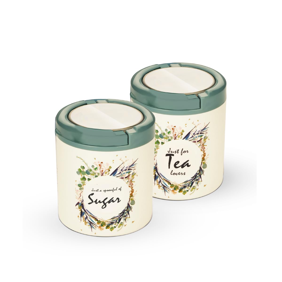 Trueware Lift Up Sugar Tea Container | Set Of 2 | Grey | Tea, Sugar Container (Grey)  Plastic