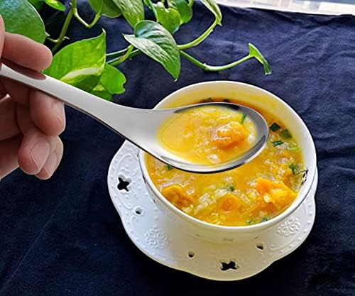 CHWAIKA Stainless Steel Soup Spoon Set of 6, Heavy-Weight Round Ramen Spoons, Mirror Polished Silver, Medium Size