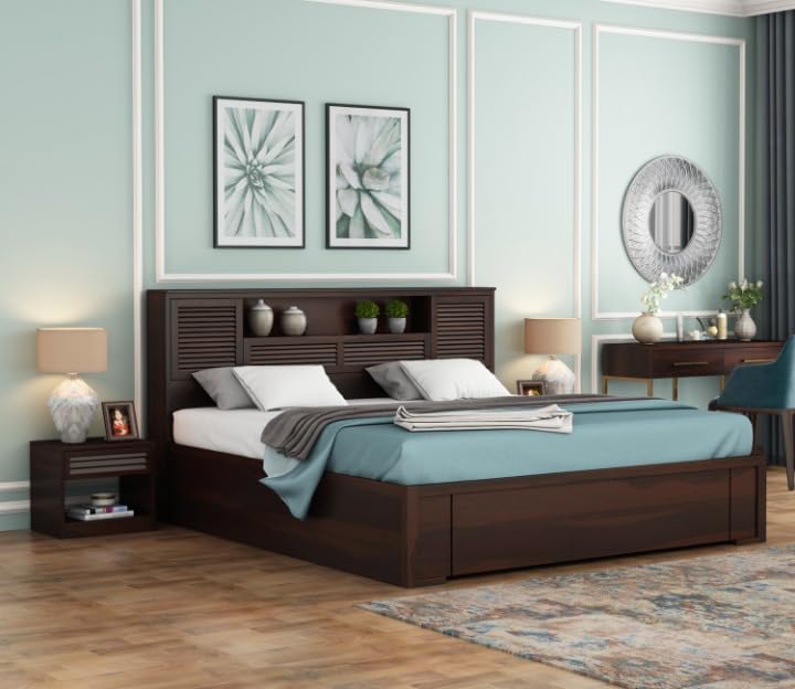 Kunjal Furniture Solid Sheesham Wood Bed With Headboard & Box Storage  Handcrafted Wooden Bed For Bedroom  Ideal For Home (Sca