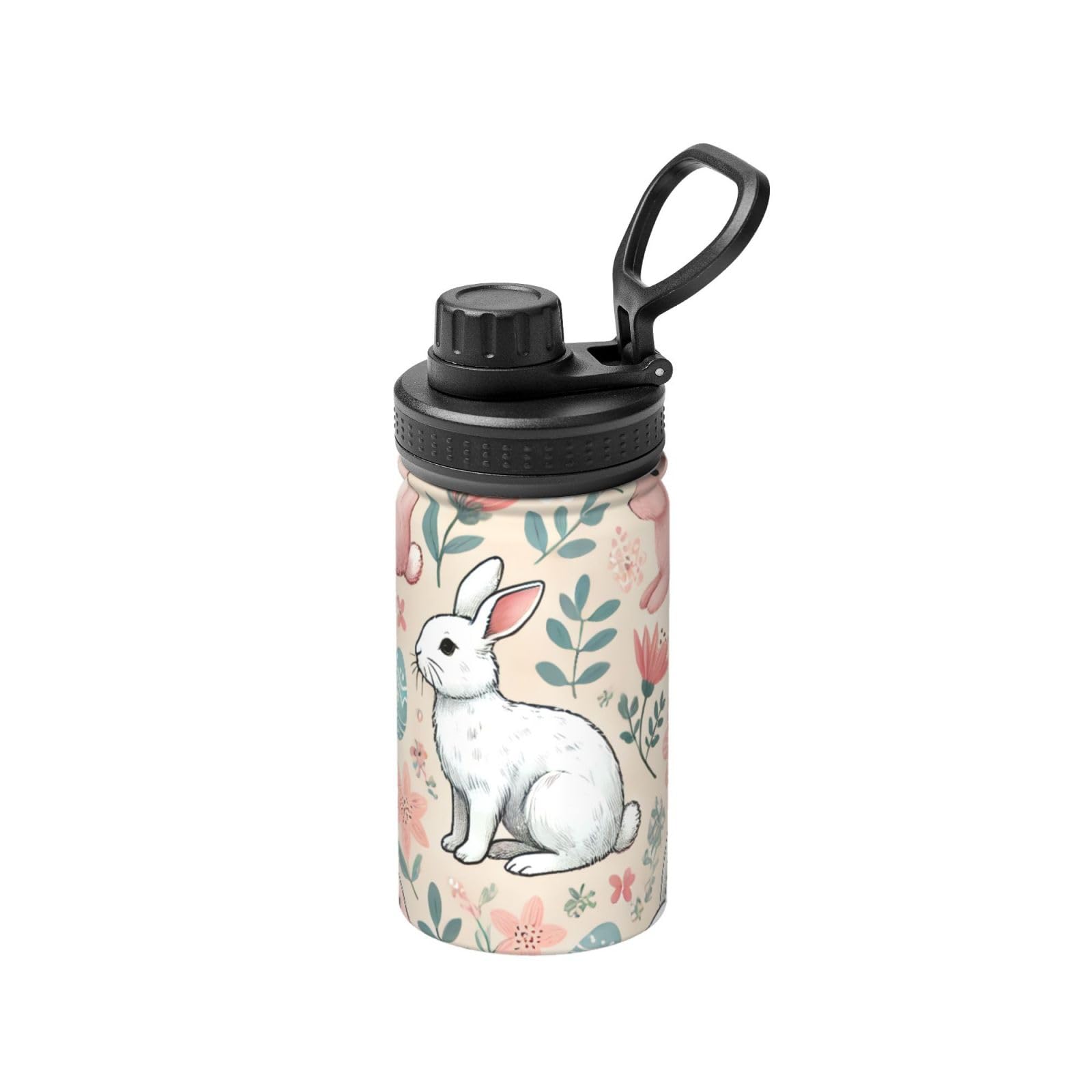 12oz Stainless Steel Vacuum Water Bottle Rabbit Bunny Floral Easter Lightweight Sports Flask