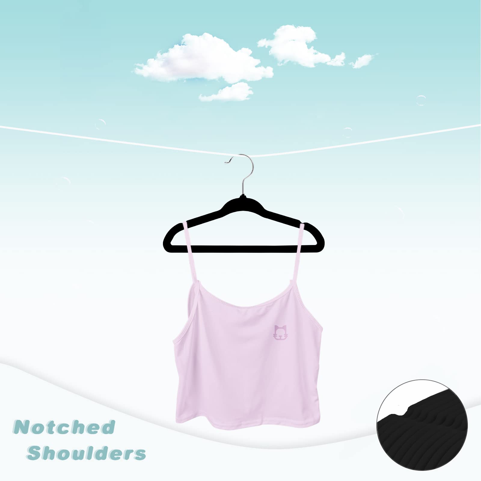 Bagail Kids Velvet Hangers 14 Inches Children'S Clothes Hangers Non-Slip Baby Hangers For Infant/Toddler (Black,50Pack)