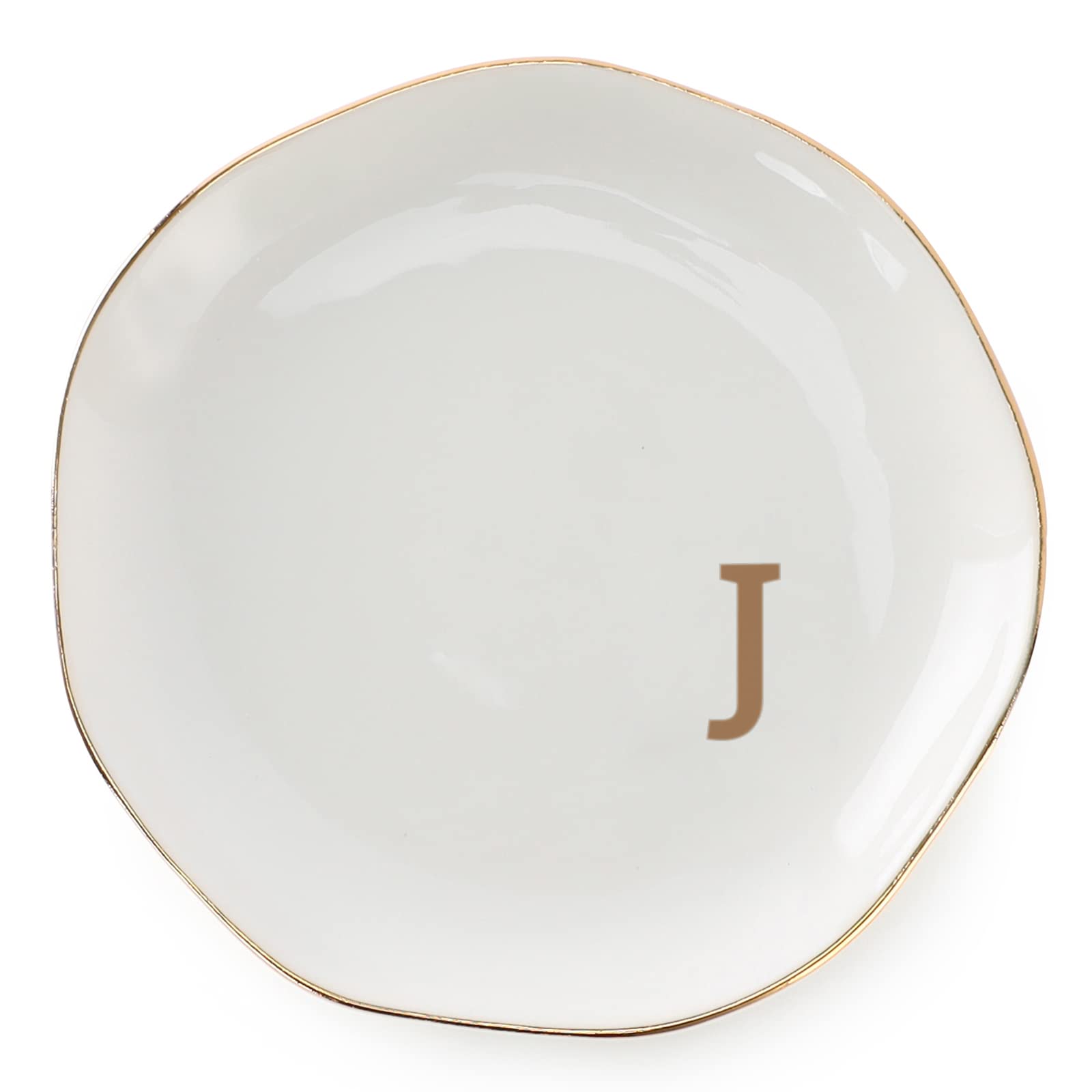VINCOMIC Initials Ring Dish Jewery Tray with personalized J-Monogrammed Gifts Wedding Engagement for Women Friends sister,Cerami
