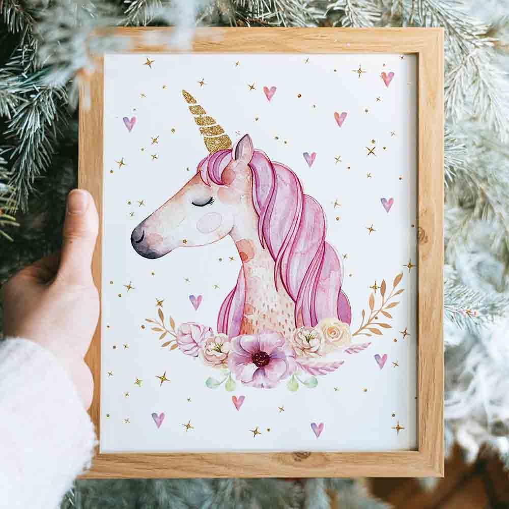 Unicorn Gift, Unicorn Wall Decor Gift, Unicorn Rainbow Girls Room Wall Decor Art Prints, (Unframed8X10), Inspirational Kids Chil