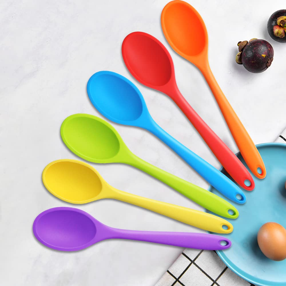 Gothabach 6 Pack 10.8'' Large Silicone Spoons, Heat Resistant Silicone Basting Spoons, Non-Stick Serving Spoon For Mixing, Butte