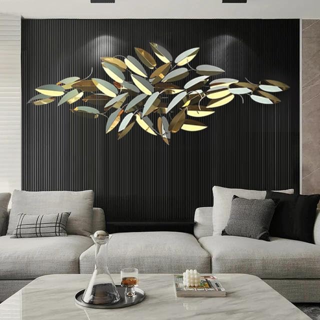 Zove Modern Golden Steel Leaf Sculpture Wall Decor For Living Room Metal Wall Decor For Bedroom, Drawing Room, Hotel, Restaurant