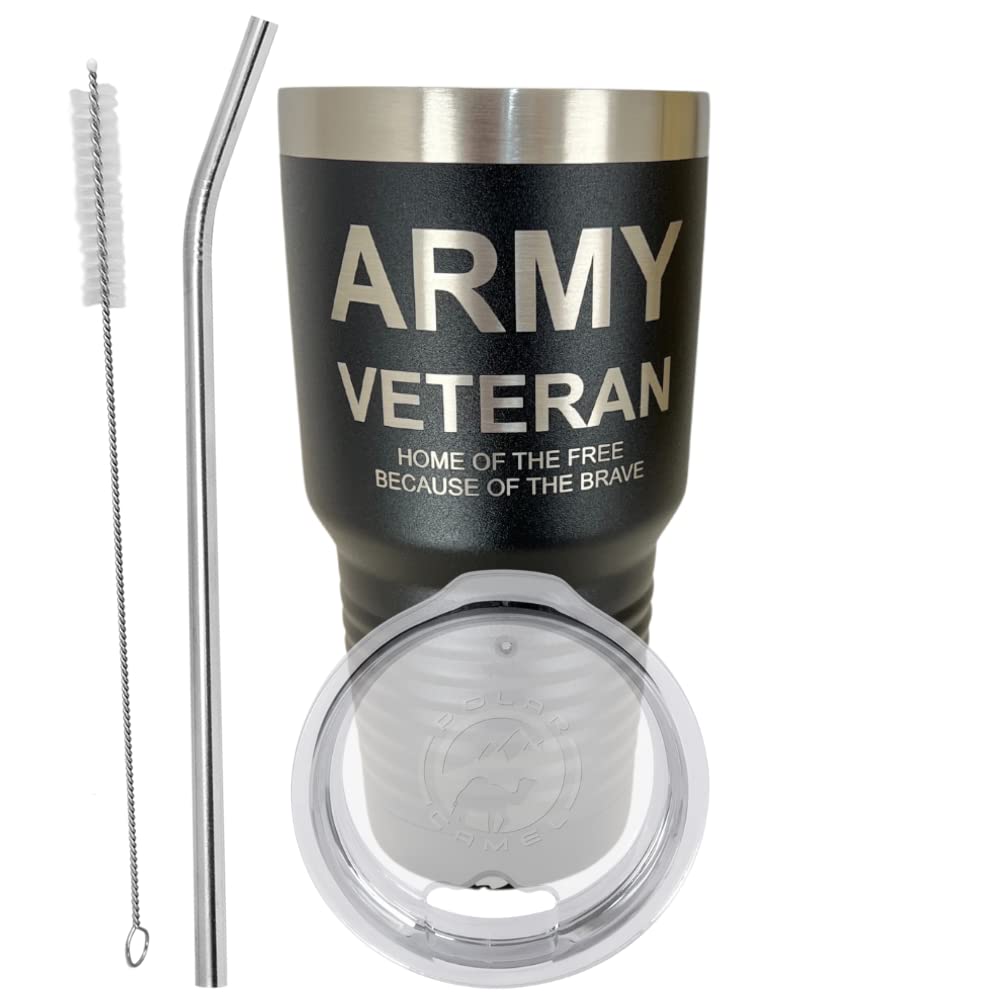 United States Army Veteran Travel Cup-Mug For Men & Women, Polar Camel Black 30 Oz. Vacuum Insulated Stainless Steel Tumbler Wit