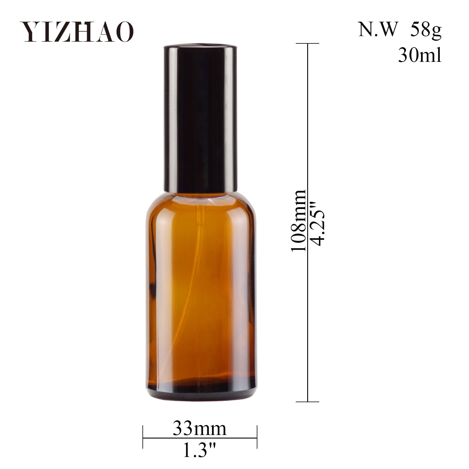 Yizhao Amber Glass Spray Bottles 1Oz, With Small Fine Mist Spray, Metal Cap, Refillable For Essential Oil,Travel,Cleaning,Perfum