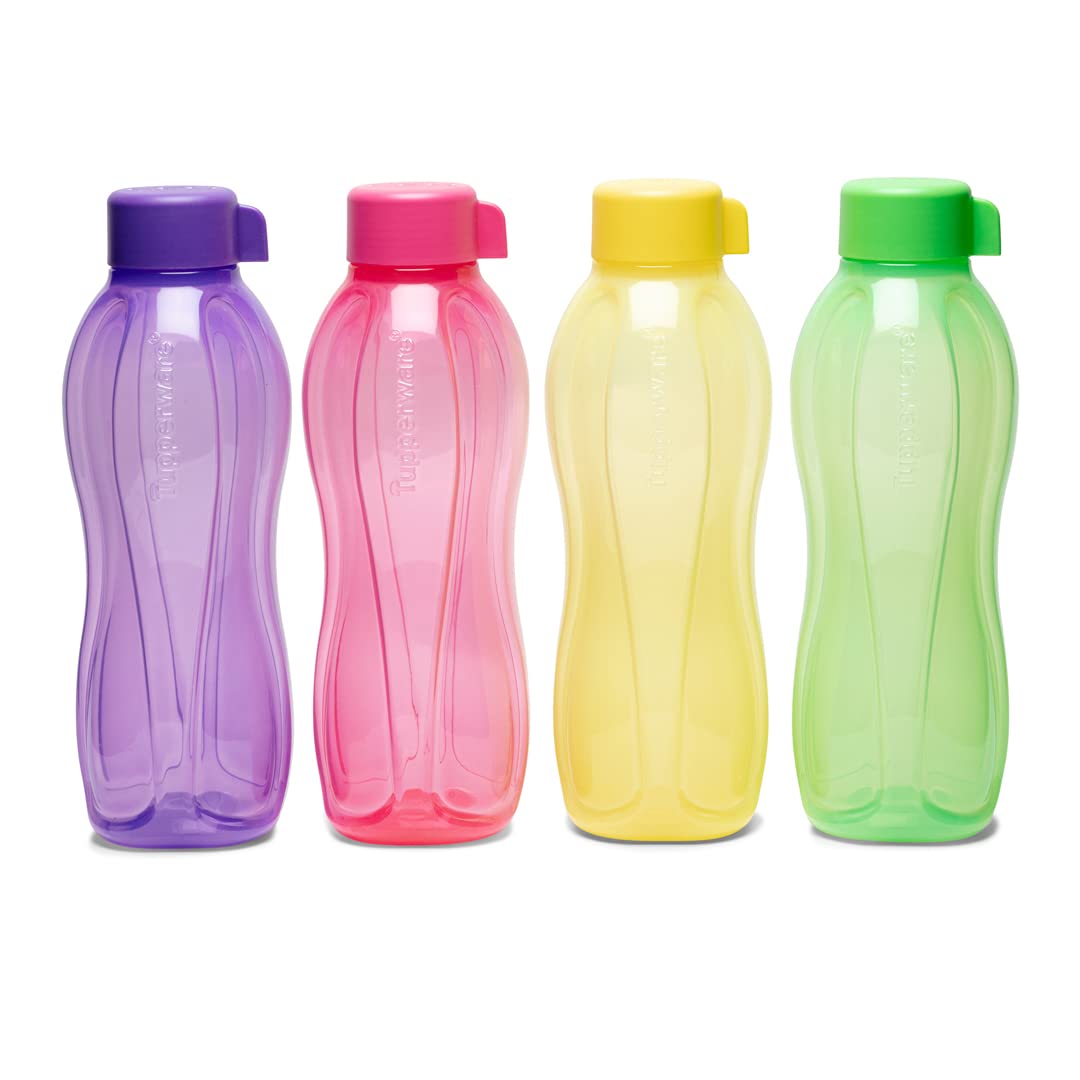 Tupperware Aquasafe Plastic Bottle, 1000ml, Set of 4, Pink, Green, Yellow, Purple
