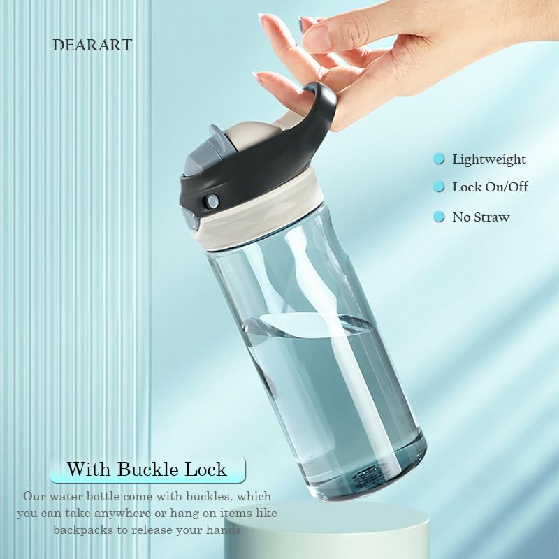 DEARART 16oz Grey Water Bottle Without Straw  Small Water Bottles BPA FREE Leakproof  Wide Mouth Bottle Has Handle Easy Carried  Suit School  Sports  Office  Travel etc.