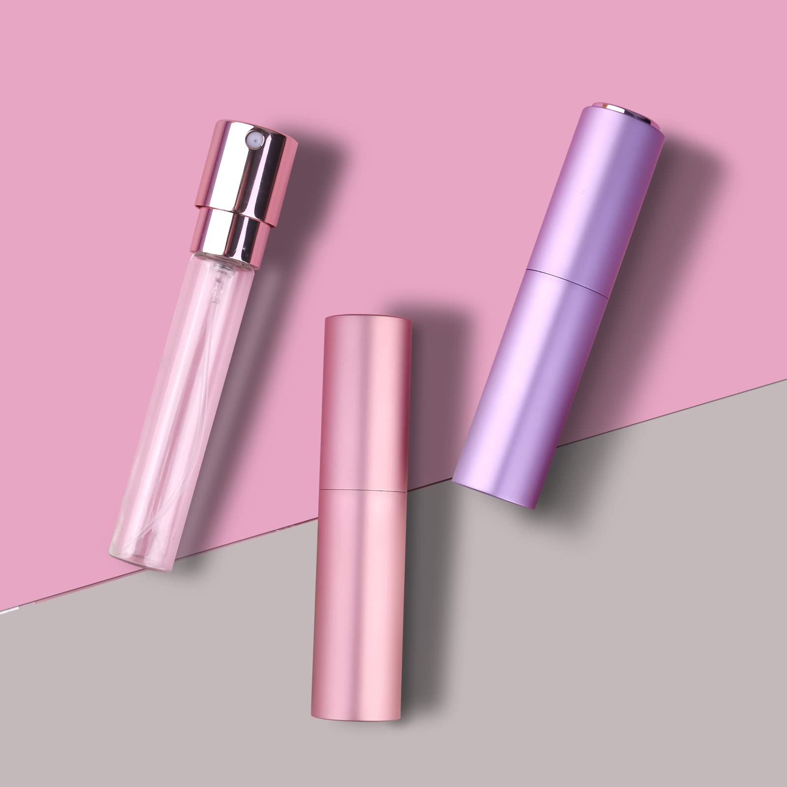 Refillable Travel Perfume Atomiser Bottles  Zingso 2 Pcs 10ml Mini Portable Spray Bottles Refillable Perfume Aftershave Atomiser Empty Travel Bottles with FunnelA (10ml (Pink+Light Purple))