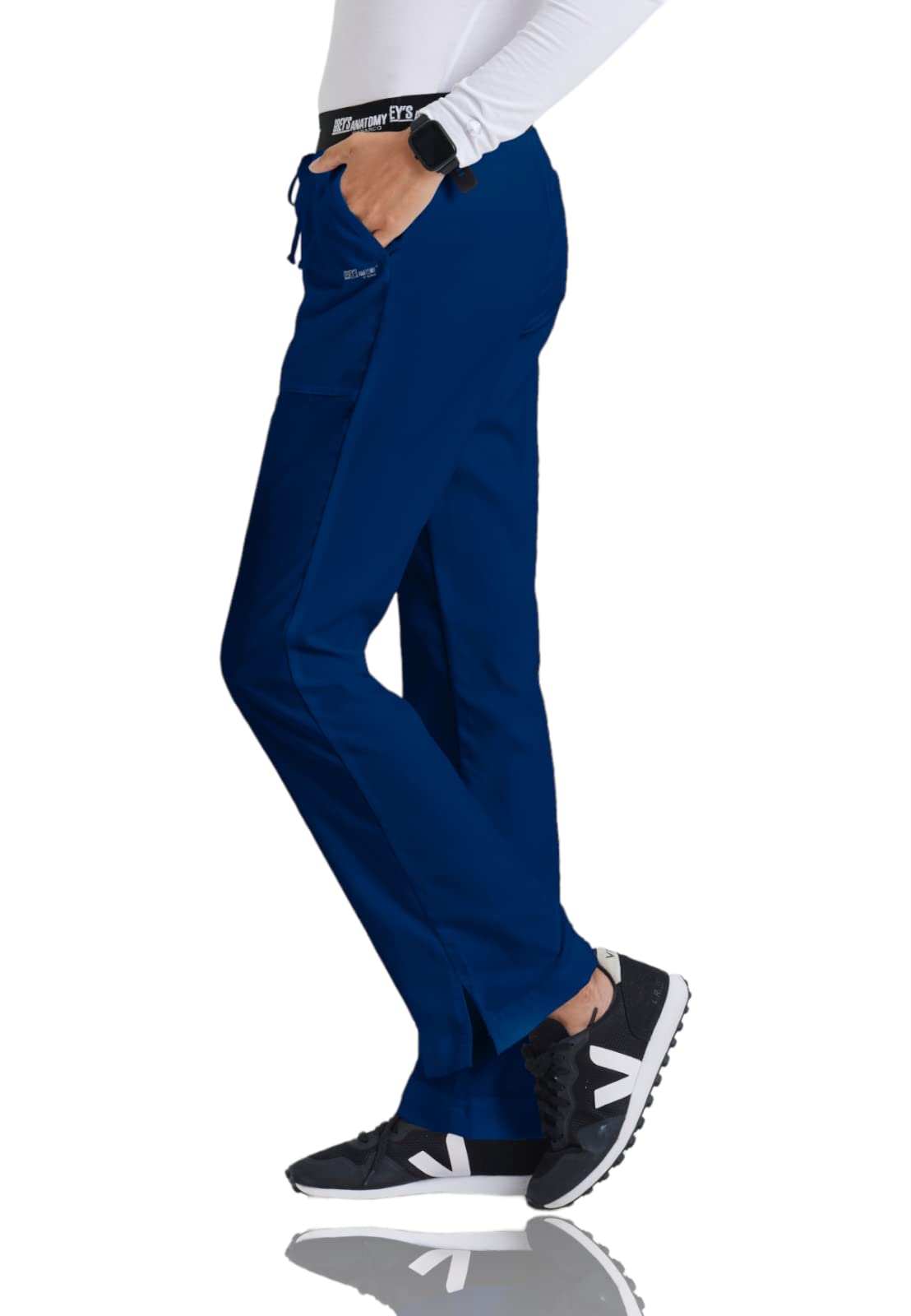 greys Anatomy 4275 3 Pkt Logo Waist Pant with Drawstring (Indigo, Large Tall)