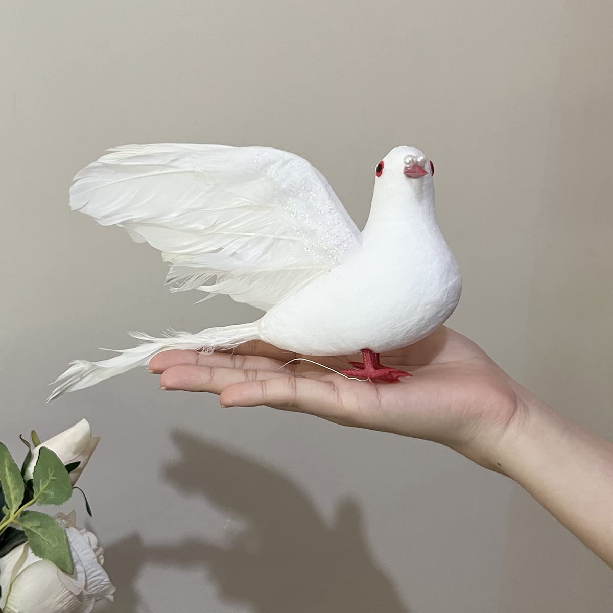 LWINGFLYER 2pcs White Flying Doves 8-Inch Artificial Simulation Foam Bird Feathered Dove for Craft Wedding Decoration Party Acce