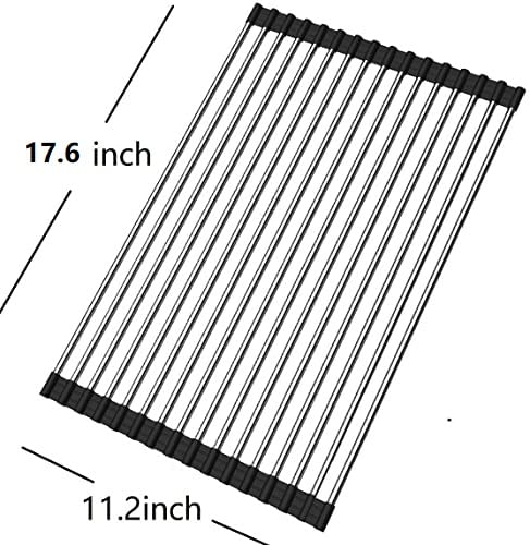 Roll Up Dish Drying Rack Over The Sink Portable Stainless Still Rolling Rack Folding Mat For Kitchen Counter (17.8''Lx11.2''W, B
