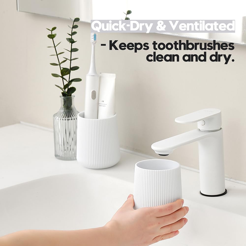 YAUKPH White Striped Toothbrush Holder for Electric Toothbrushes Bathroom Organizer for Toothpaste Kids & Adults