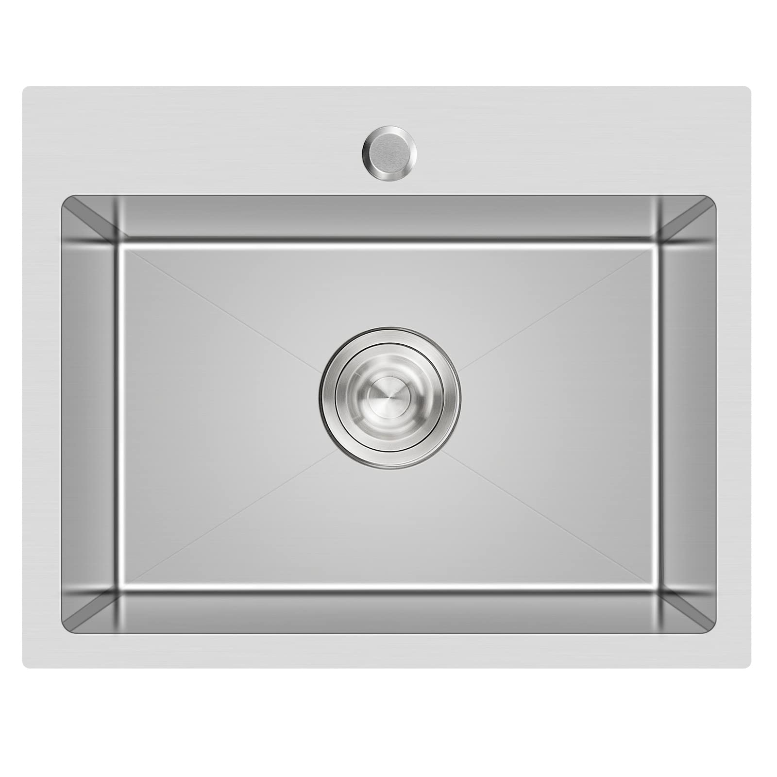 Tsibomu 24 Inch Kitchen Sink Drop-In, 18 Gauge Stainless Steel Single Bowl Single Faucet Hole Top Mount Workstation Sink, D24''X