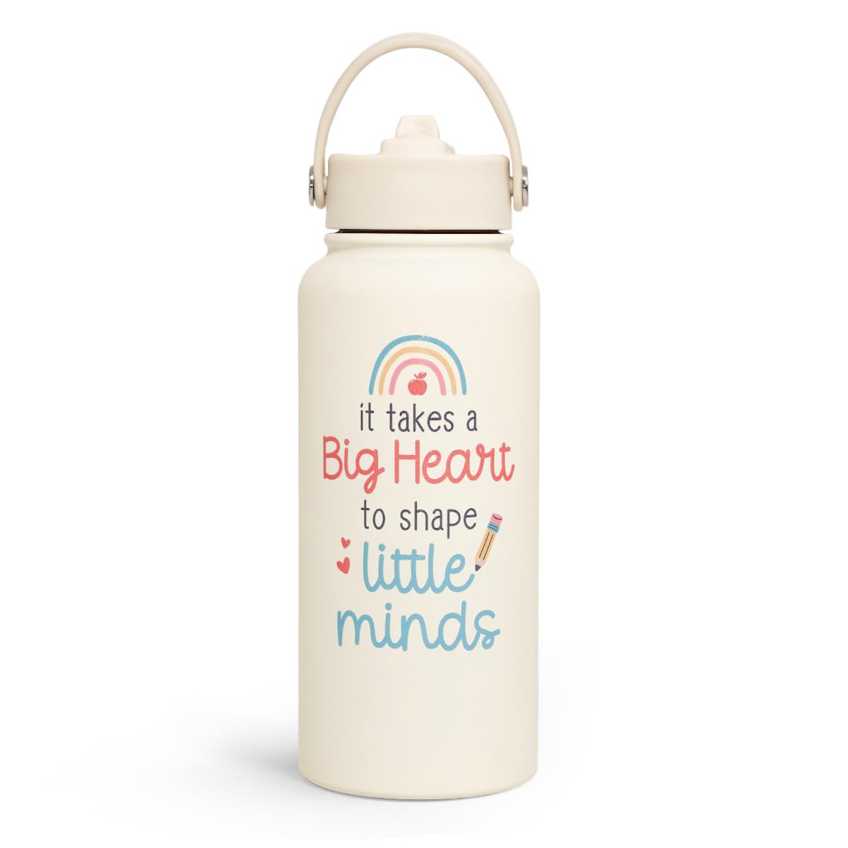 SANDJEST Teacher Appreciation Gifts - It Takes a Big Heart to Shape Little Minds Water Bottle 32oz Stainless Steel Insulated wit