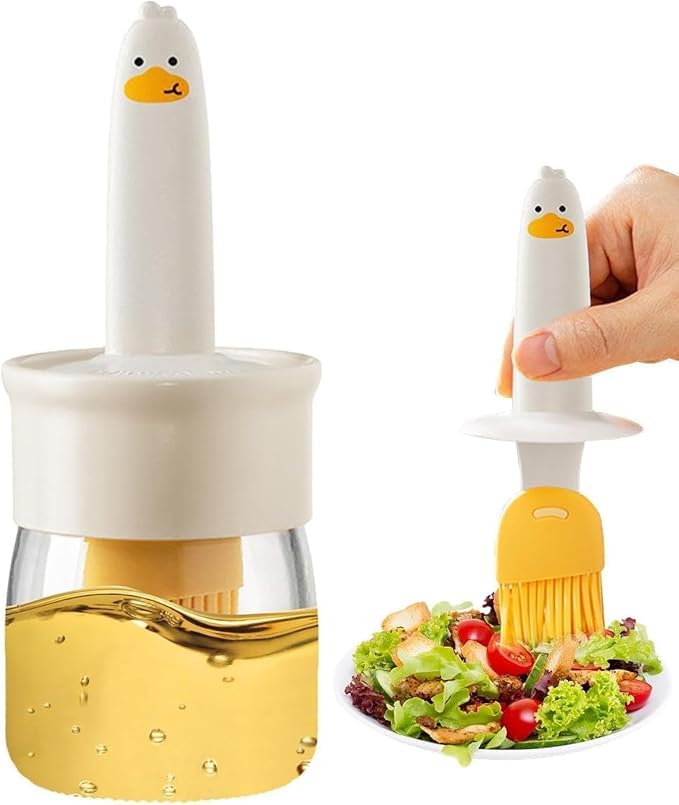 Rp Mall 2 In 1 Oil Dispenser Bottle With Silicone Basting Brush, Duck Oil Spatula, Small Kitchen Tool For GrassFed Beef Steak C