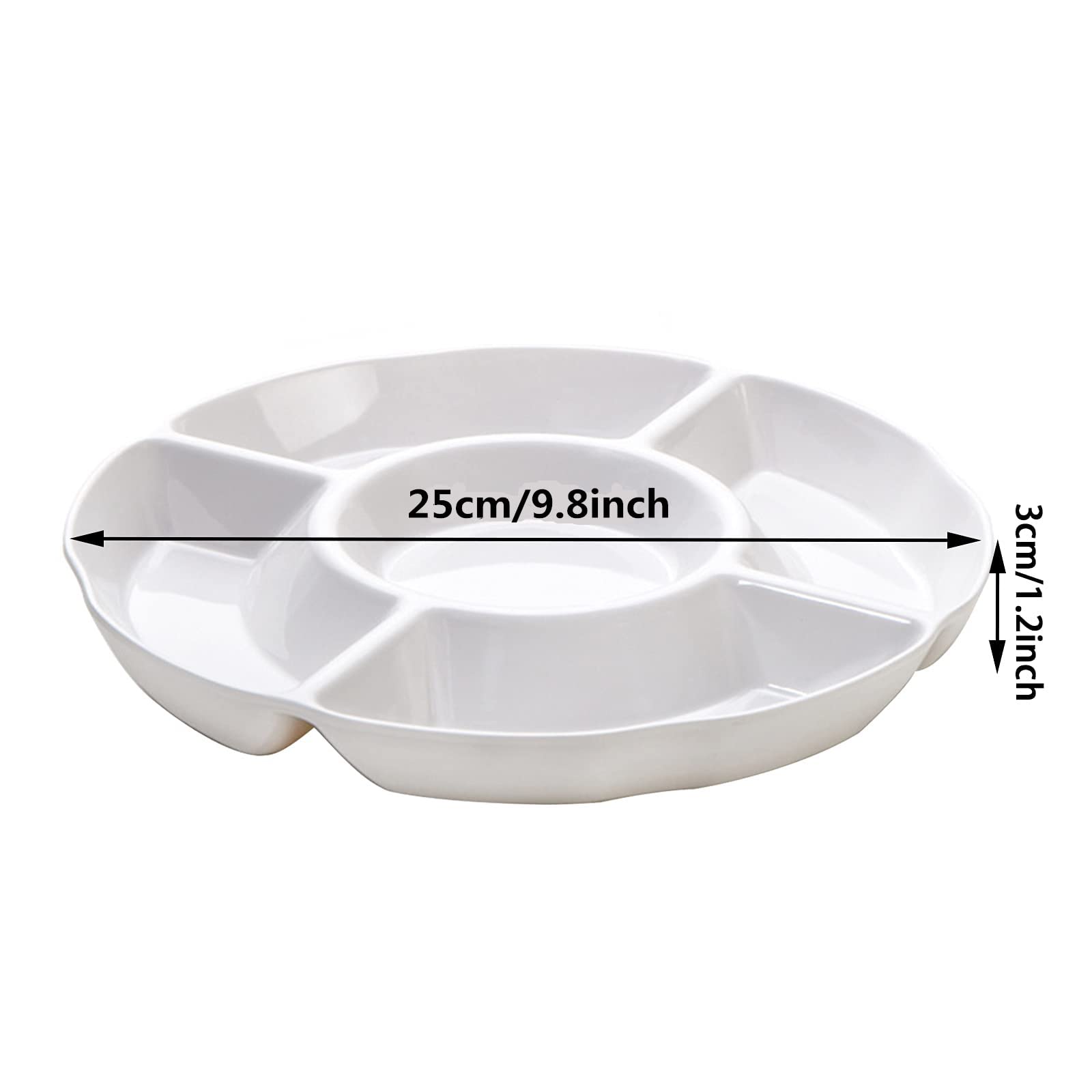 Set Of 2Pcs 10 Inch Melamine Serving Tray With 5 Compartments, Divided Serving Platter For Appetizer, Snack, Veggie, Fruits (Whi