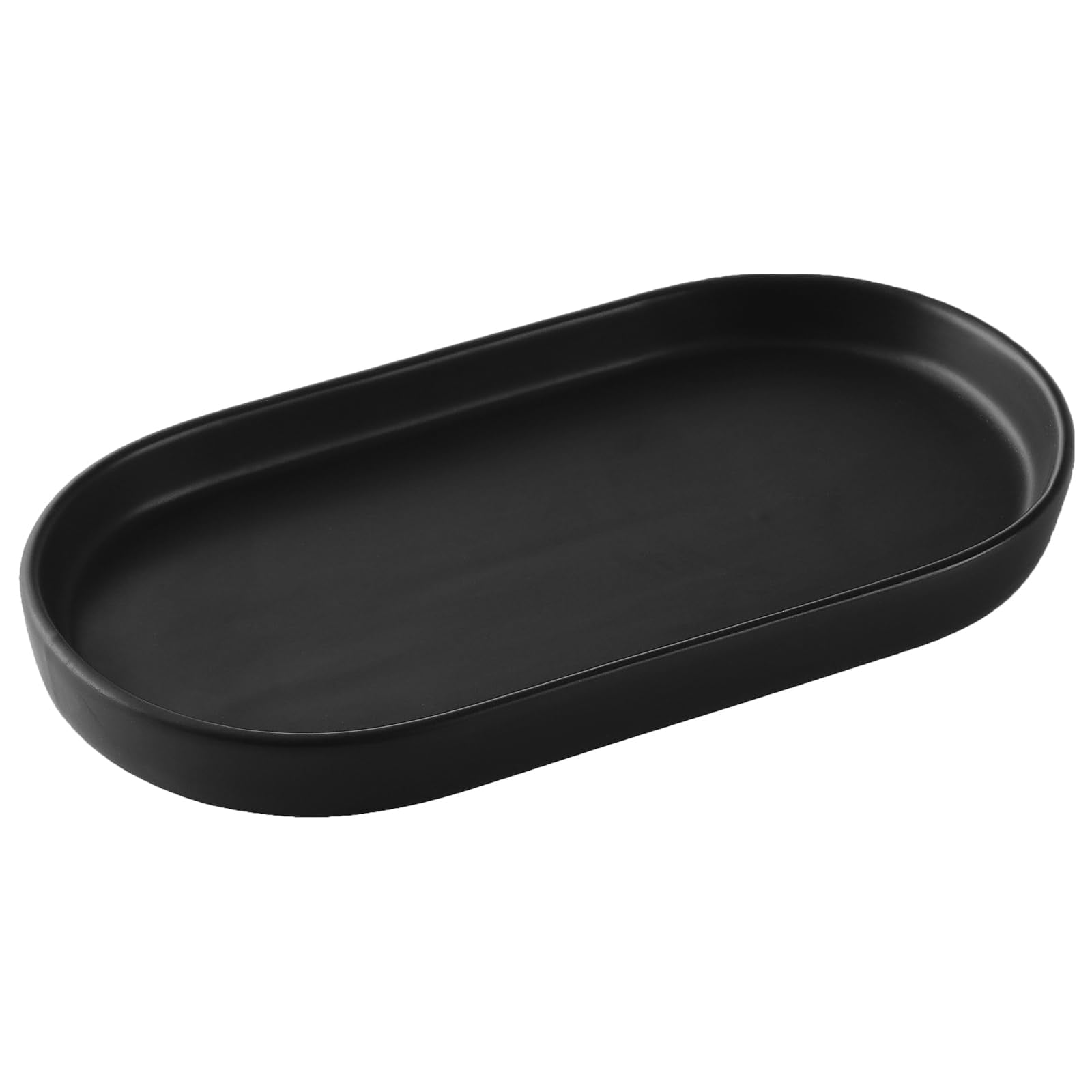Eyrozia Matte Black Round Soap Dispenser Tray - 8'' Ceramic Vanity Tray For Bathroom Decorative, Jewelry Ring Dish, Comestic Hol