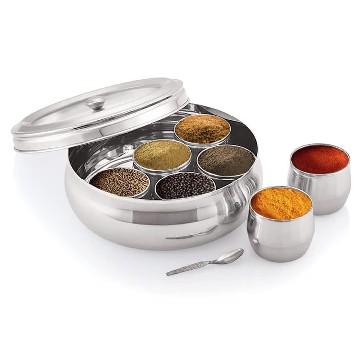 Yes Kitchen Belly See Through Spice Box/Masala Dabba With Lid, 7 Containers And 1 Spoon (1500)
