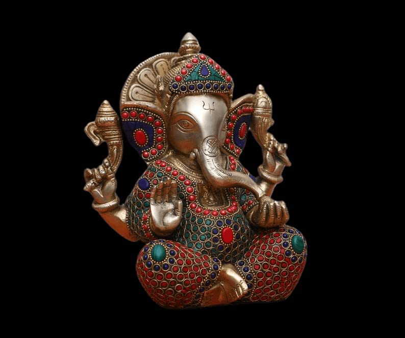 Rugdoll Brass Ganesha Idol Ganesh Statue Ganpati Murti Showpiece Hindu Elephant God Sculpture Vinayak Figurine For Gift Temple H