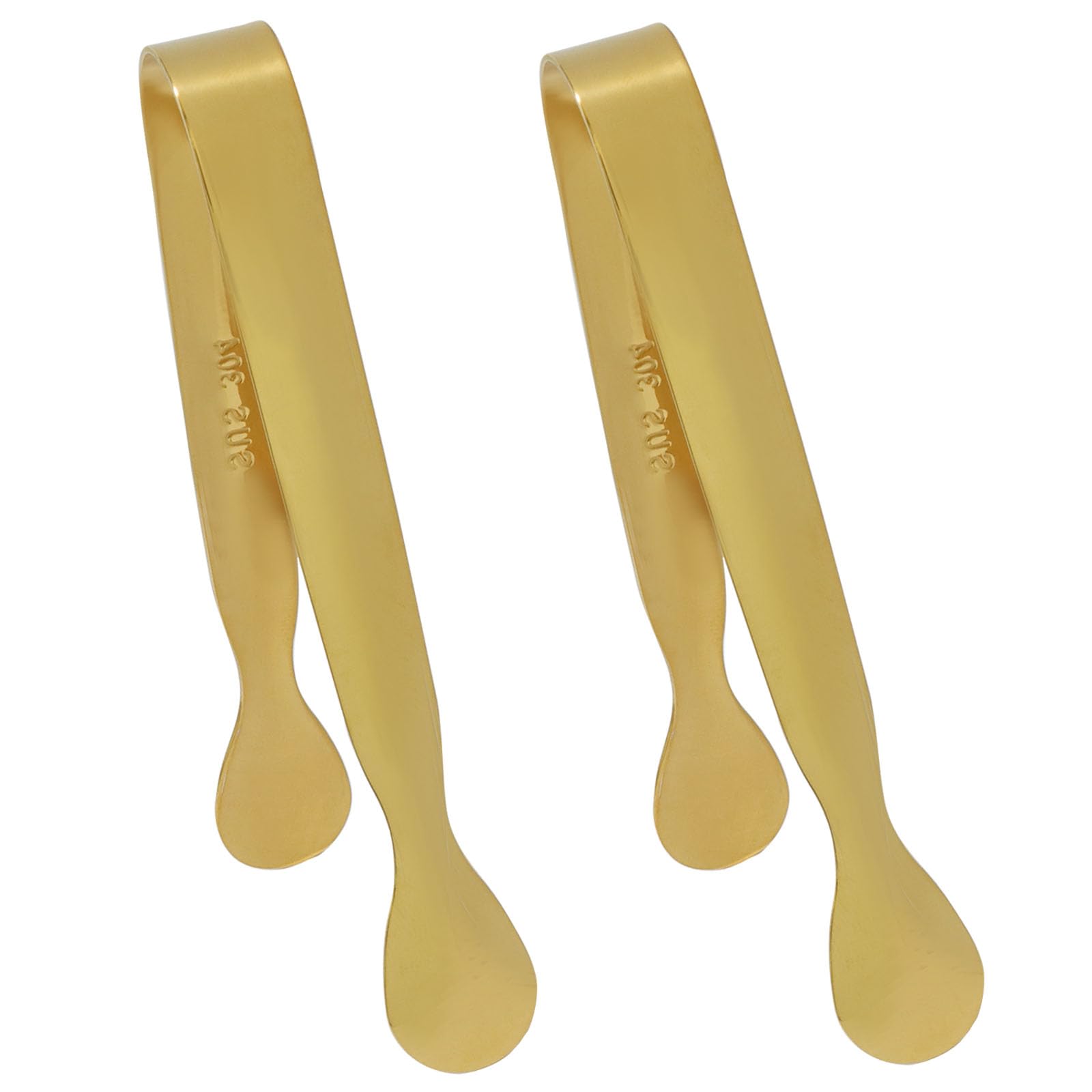 MangoOrder 2-Pack 304 Stainless Steel Sugar Cube Tongs, Sugar Clamp of 4.3 Inch Gold Ice and Candy Serving Tongs for Coffee, Bar