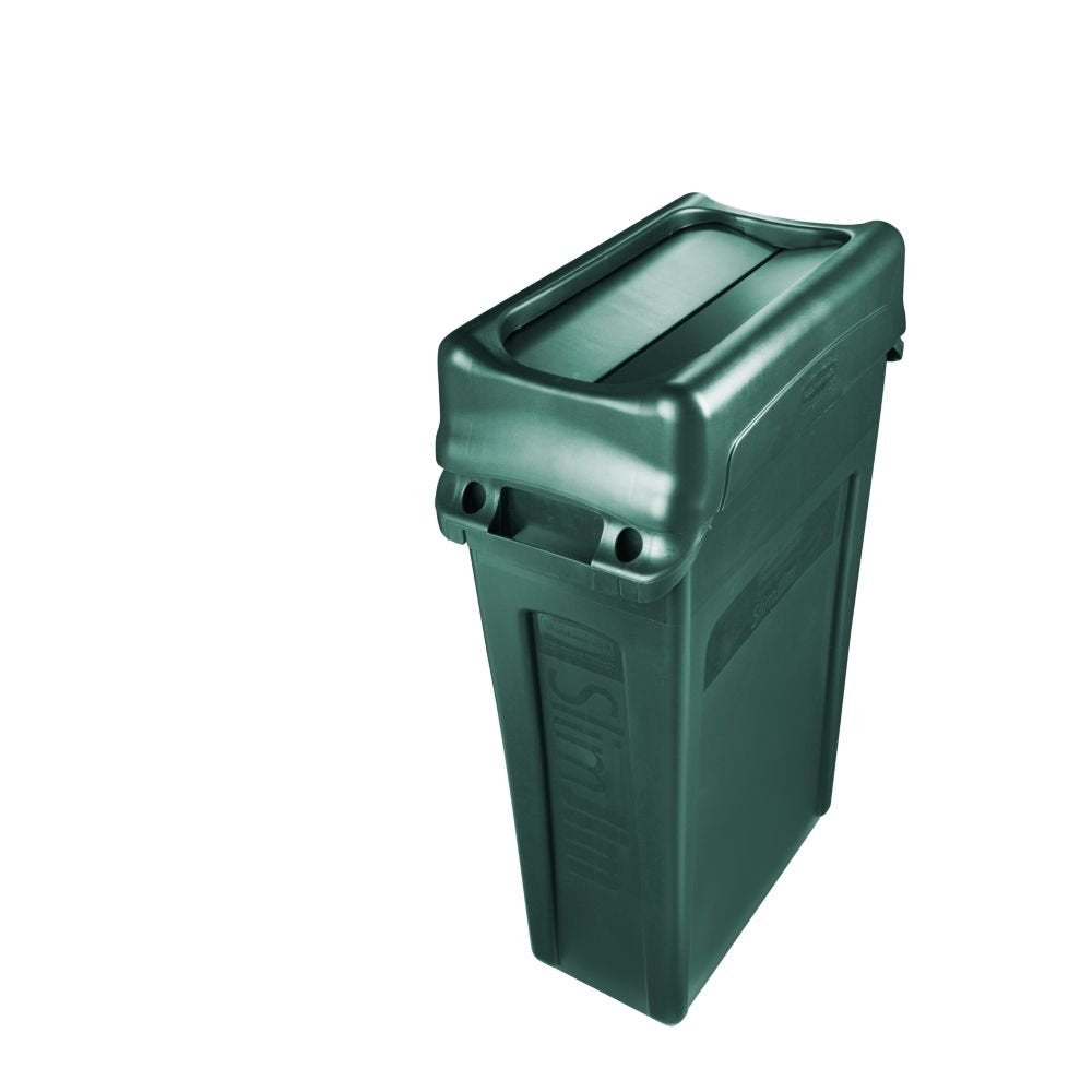 Rubbermaid Commercial Products Slim Jim Trash Can Swing Lid  Green  Plastic  Compatible with 23-Gallon Slim Jim Containers/Garbage Can