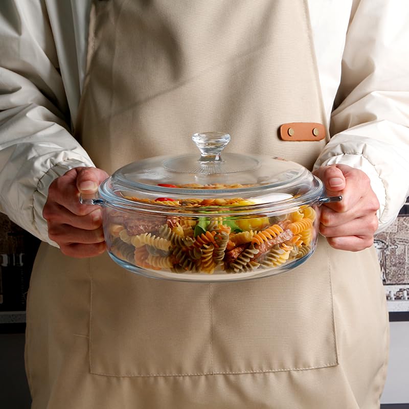 Nutriups Glass Casserole Dish With Lid Oven Safe Covered Round Casserole Dish With Handles, Glass Microwavable Bowl With Glass L