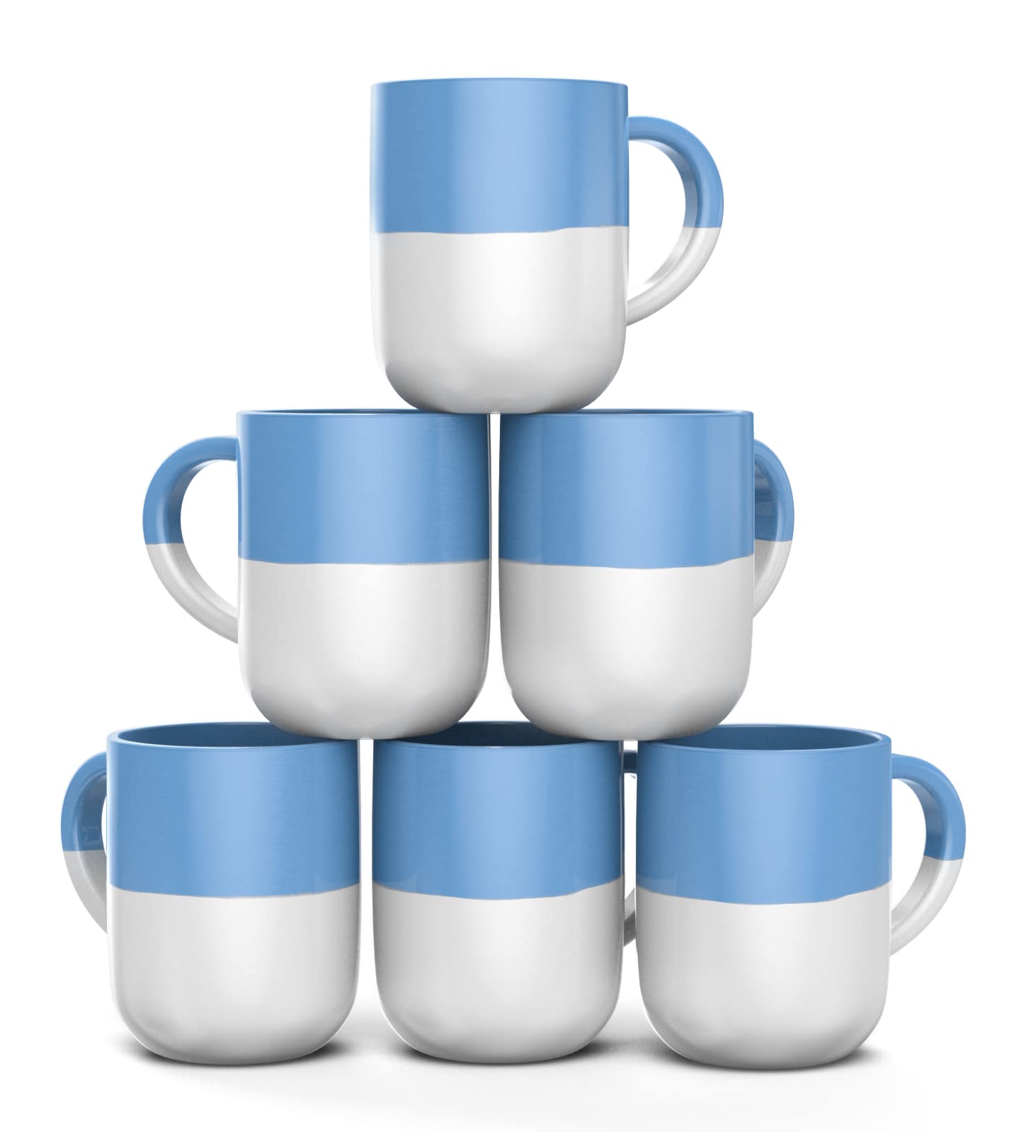 Francois et Mimi, Set of 6 Large 16 Ounce Ceramic Coffee Mugs (White and Blue)