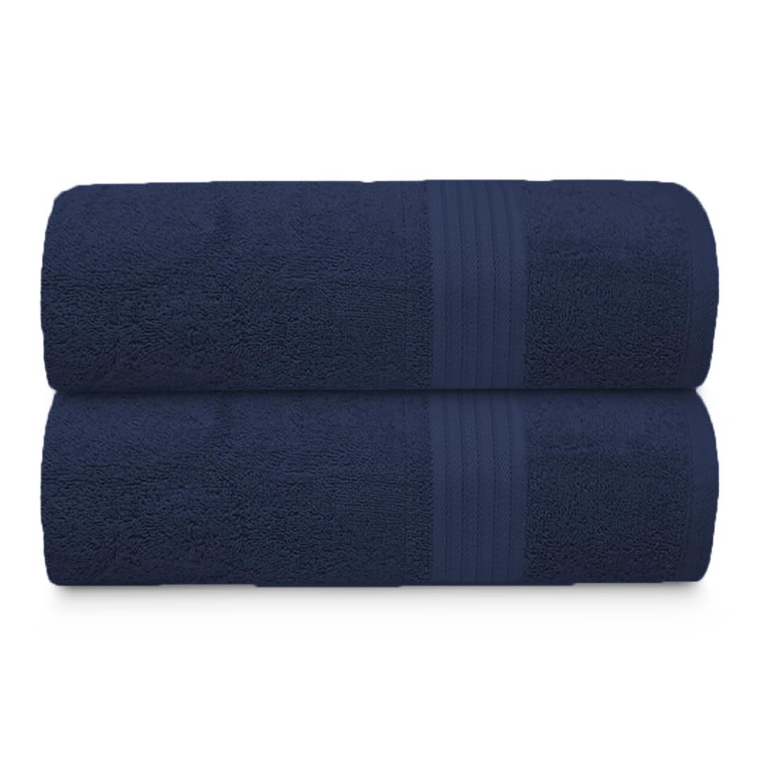 Textila 100% Cotton Bath Sheet Towels - Jumbo Size 35X70 Inches, Ultra Soft And Absorbent, (2 Pack - Navy Blue) Luxury Oversized