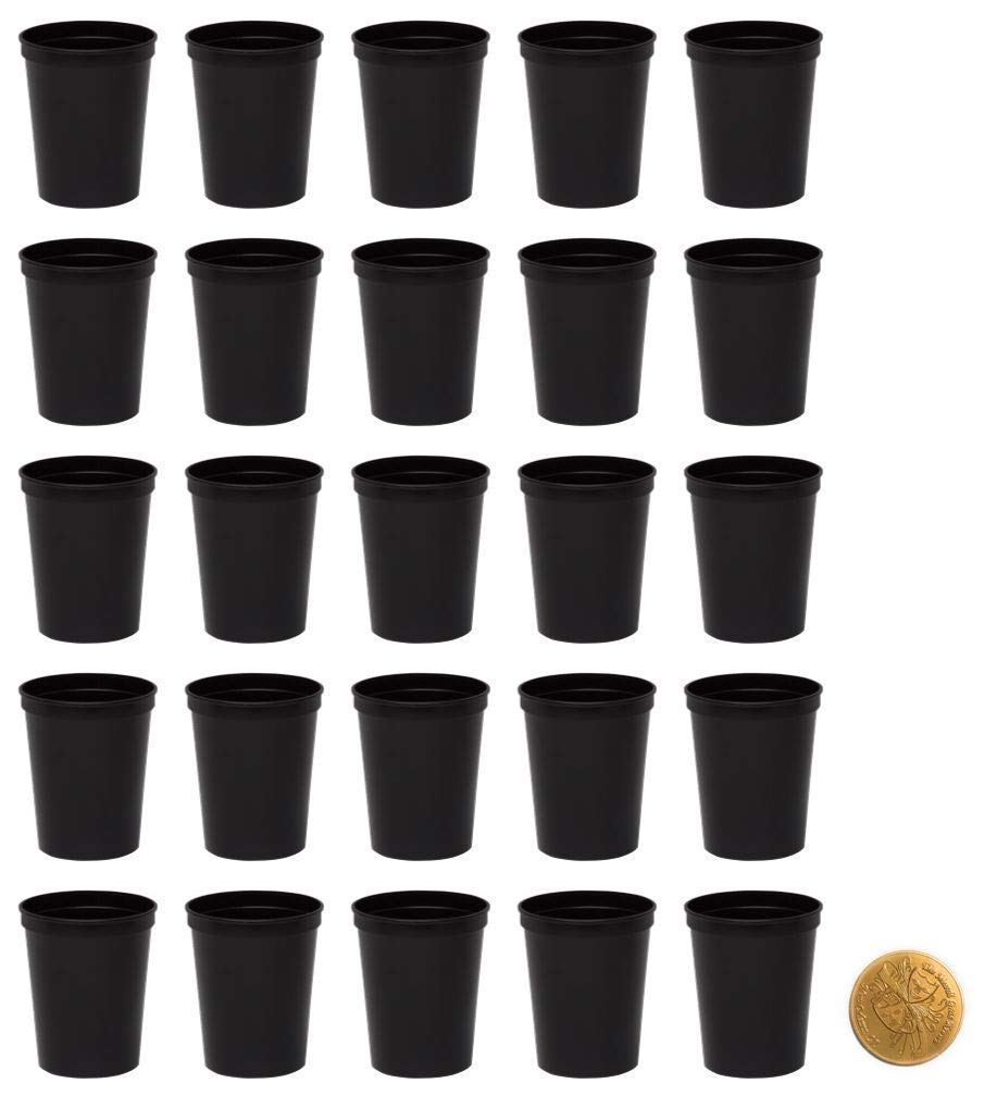 Black Stadium Cups, Pack Of 25, Blank 16 Oz Plastic Cups