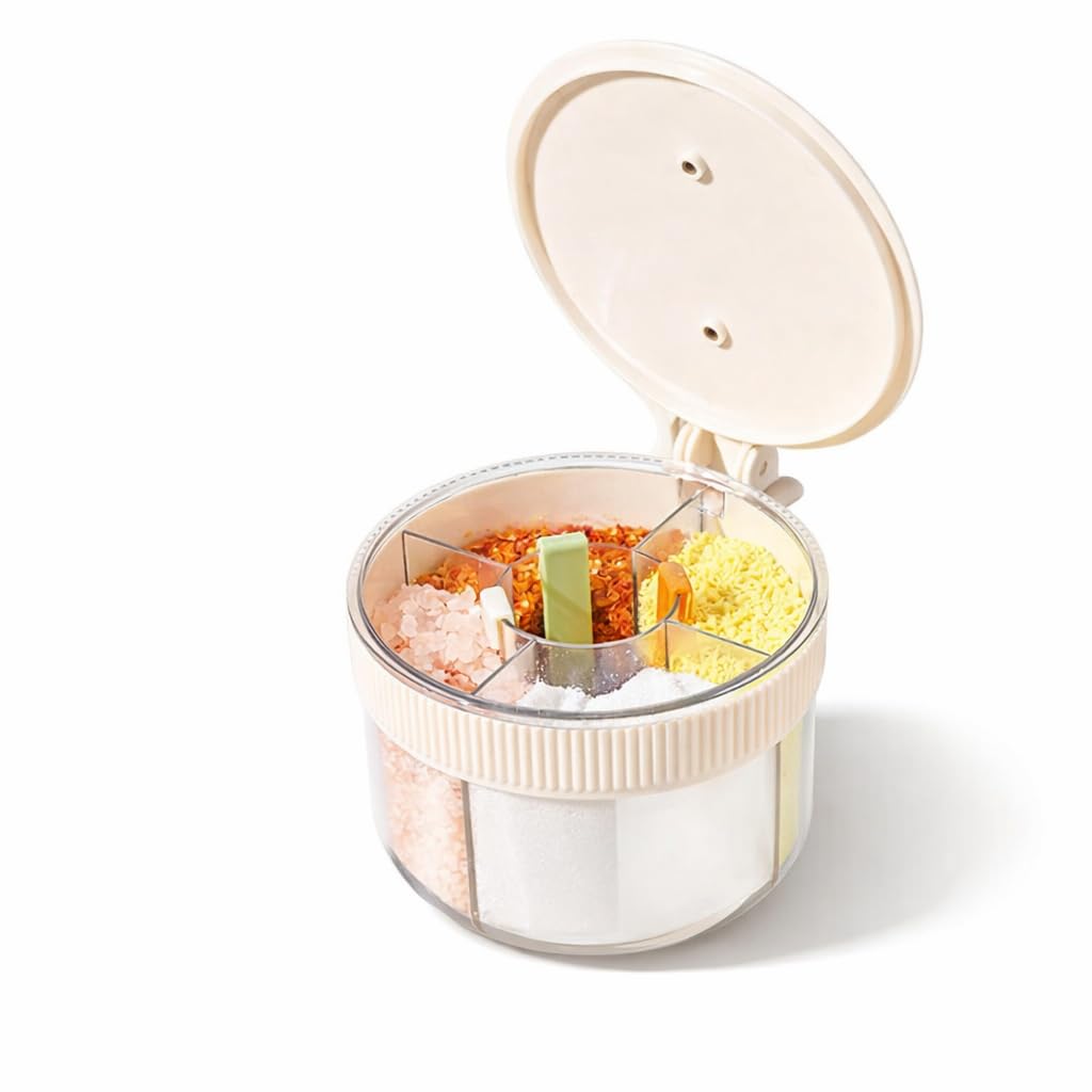 Treviah 4 In 1 Spice Storage Box With Airtight Lid, Multi Compartment Seasoning Container Organizer With 4 Separate Sections & M