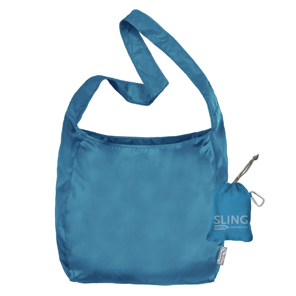 ChicoBag Sling rePETe + Refine | Eco-friendly Messenger-Style Reusable Tote Bag (Sapphire)