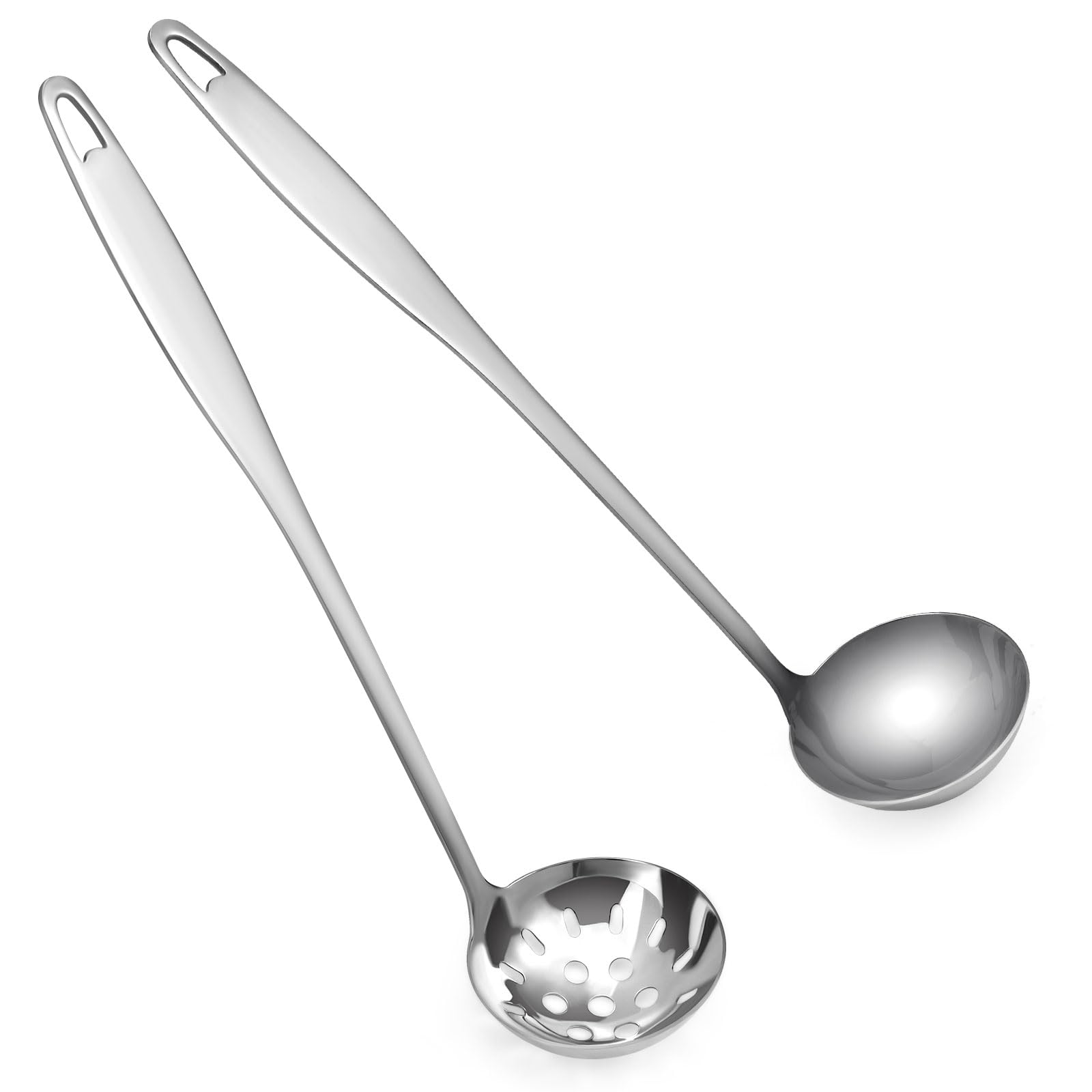 Diakey 2 Pack Soup Ladle and Slotted Spoon Set, Heavy Duty 18/8 Stainless Steel Metal Ladle Spoon Skimmer Strainer Colander Scoo