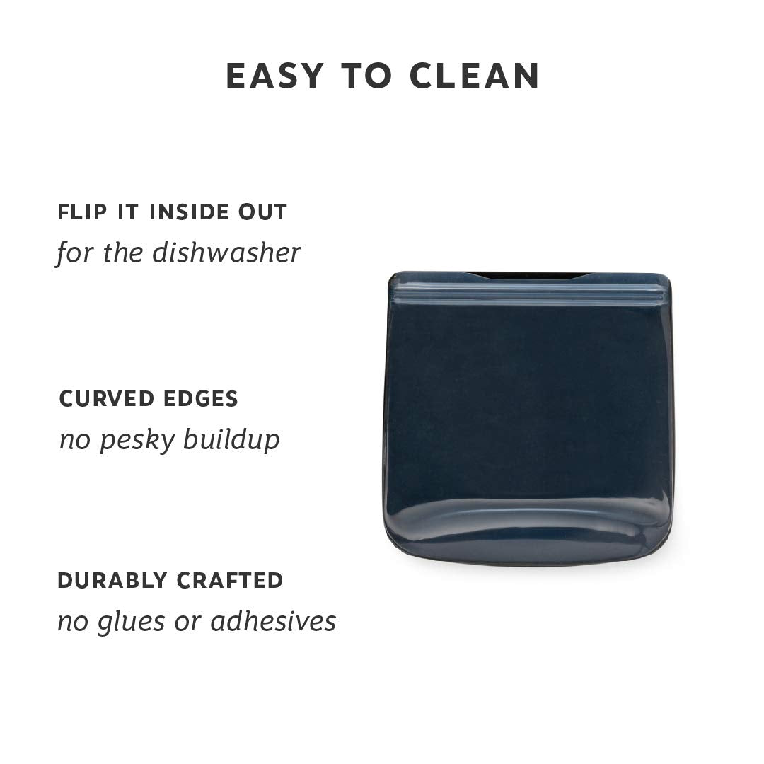 W&P Porter Silicone Reusable Storage Bag, Sandwich (34Oz Flat), Charcoal, Food Storage Container, Microwave And Dishwasher Safe,