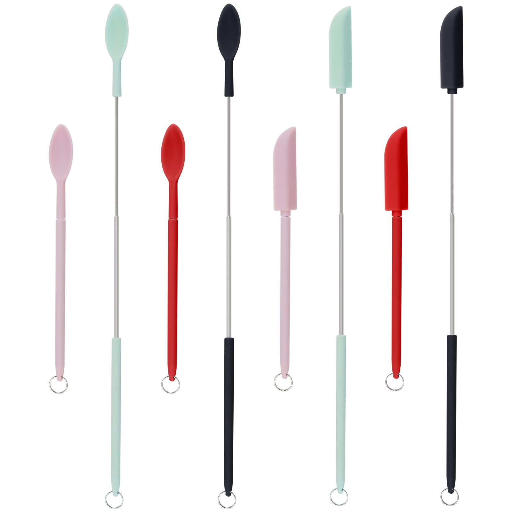 8Pcs Mini Silicone Telescopic Spatula And Scooping Spoon Set Tiny Jar Spatula Adjustable Small Spatulas Reusable Handle Scraper