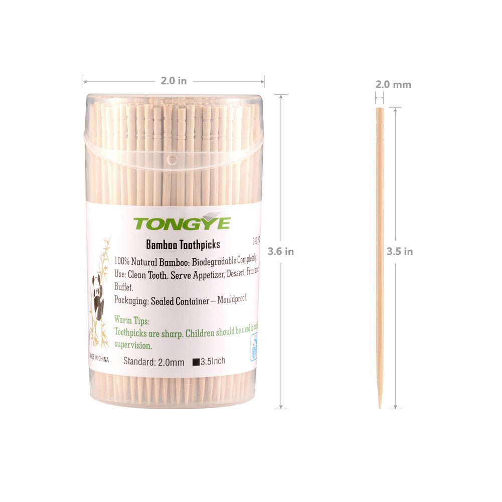 Tongye [3 Packs Of 340] Bamboo Toothpicks 3.5 Inches, Extra Long Round Wooden Toothpick For Appetizers Qlives Sandwich - Sturdy