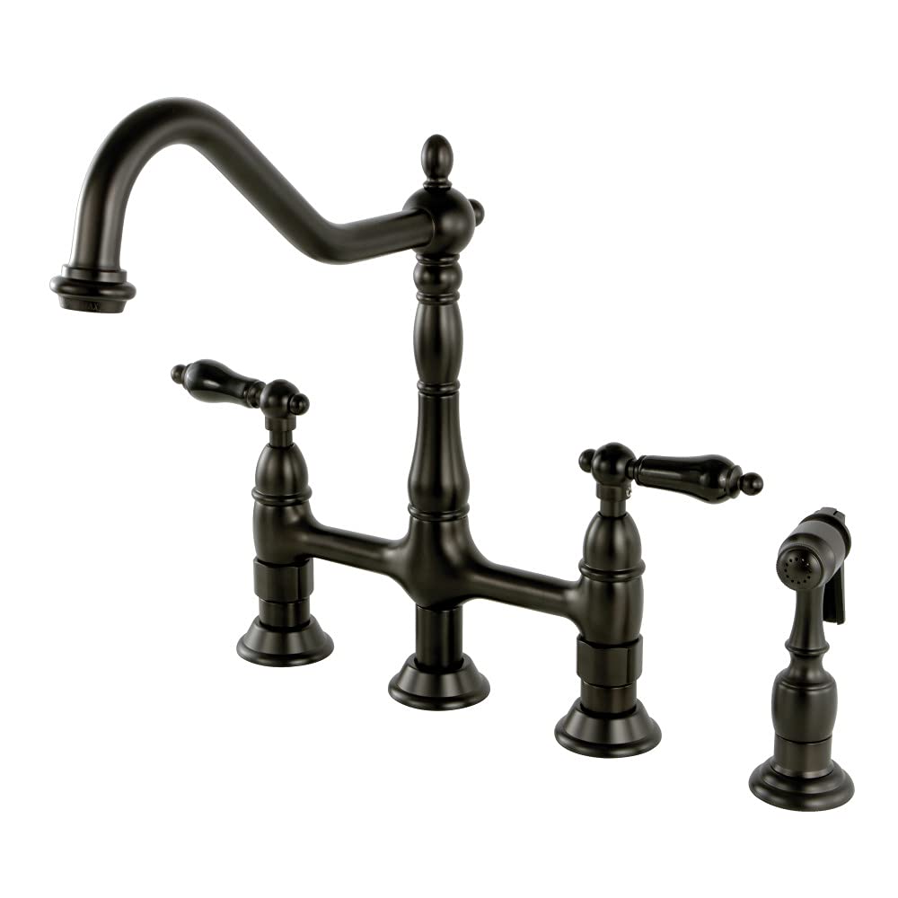 Kingston Brass KS1275PKLBS Duchess Bridge Kitchen Faucet with Brass Sprayer  Oil Rubbed Bronze