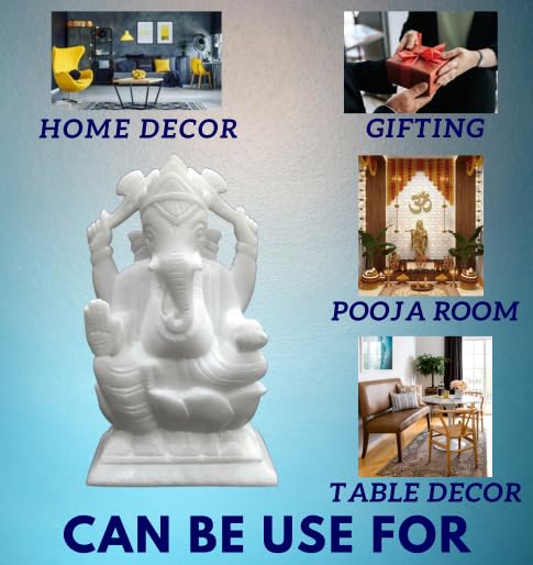 Pooja Creation White Marble Lord Statue Ganesh Idol For Home Use 6 Inch