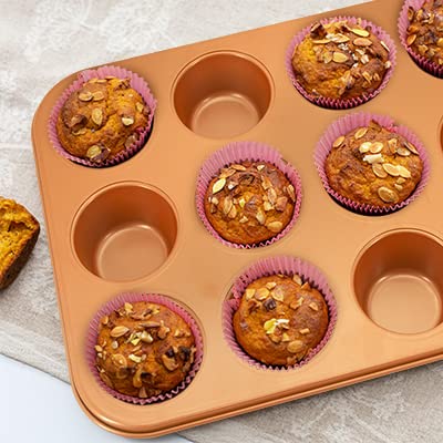 Eternal Living 12 Cup Muffin Pan & Cupcake Pan Nonstick, Copper Set Of 2