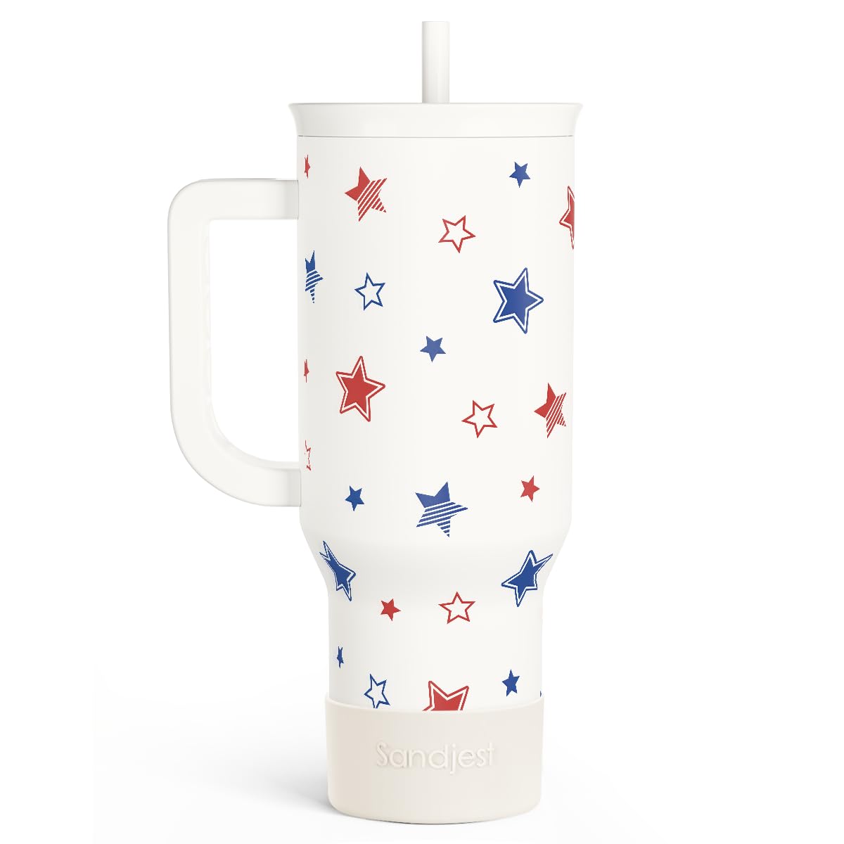 Sandjest American Flag 40Oz Tumbler With Handle And Straw, Insulated Stainless Steel Travel Coffee Mug For Women Girls, Gift Ide