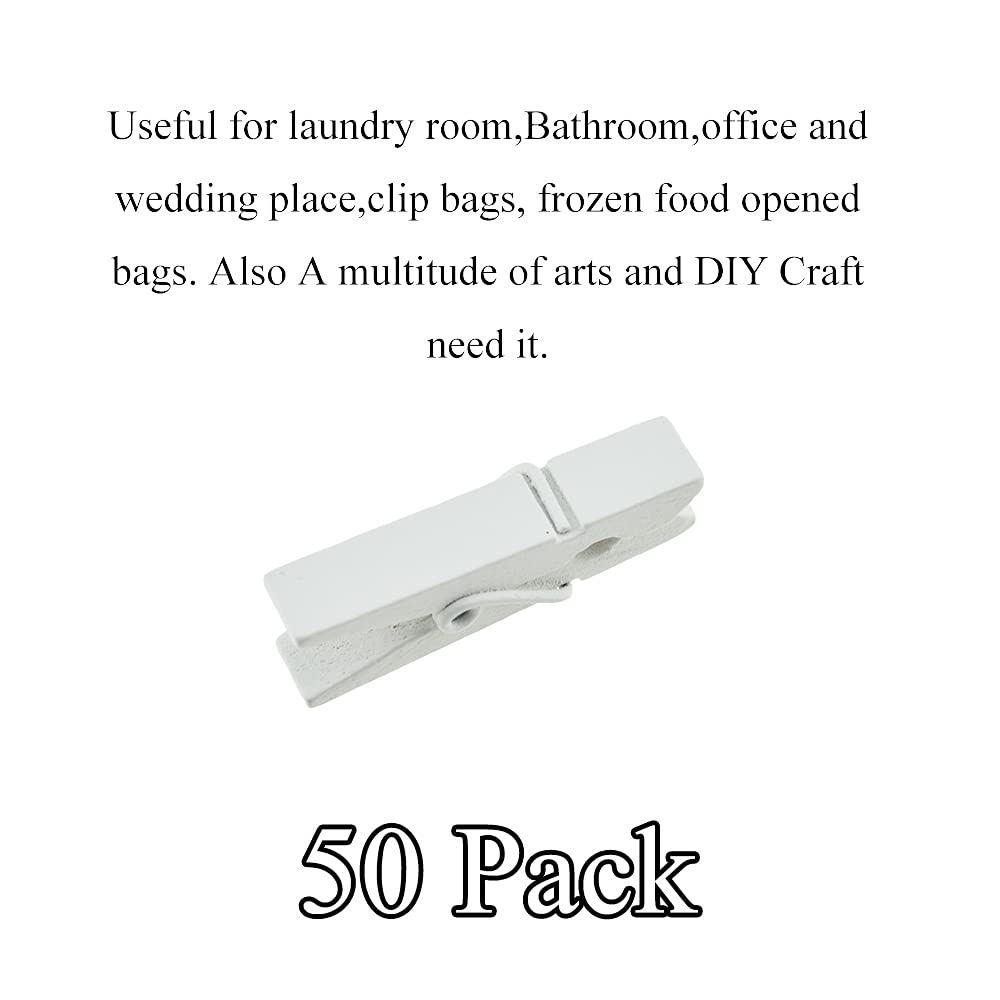 Hahiyo White Wooden Clothes Pins Clothespins Small Do Not Fall Apart 1.38 Inches Length 50 Pack Sturdy Strong Springs No Rust No