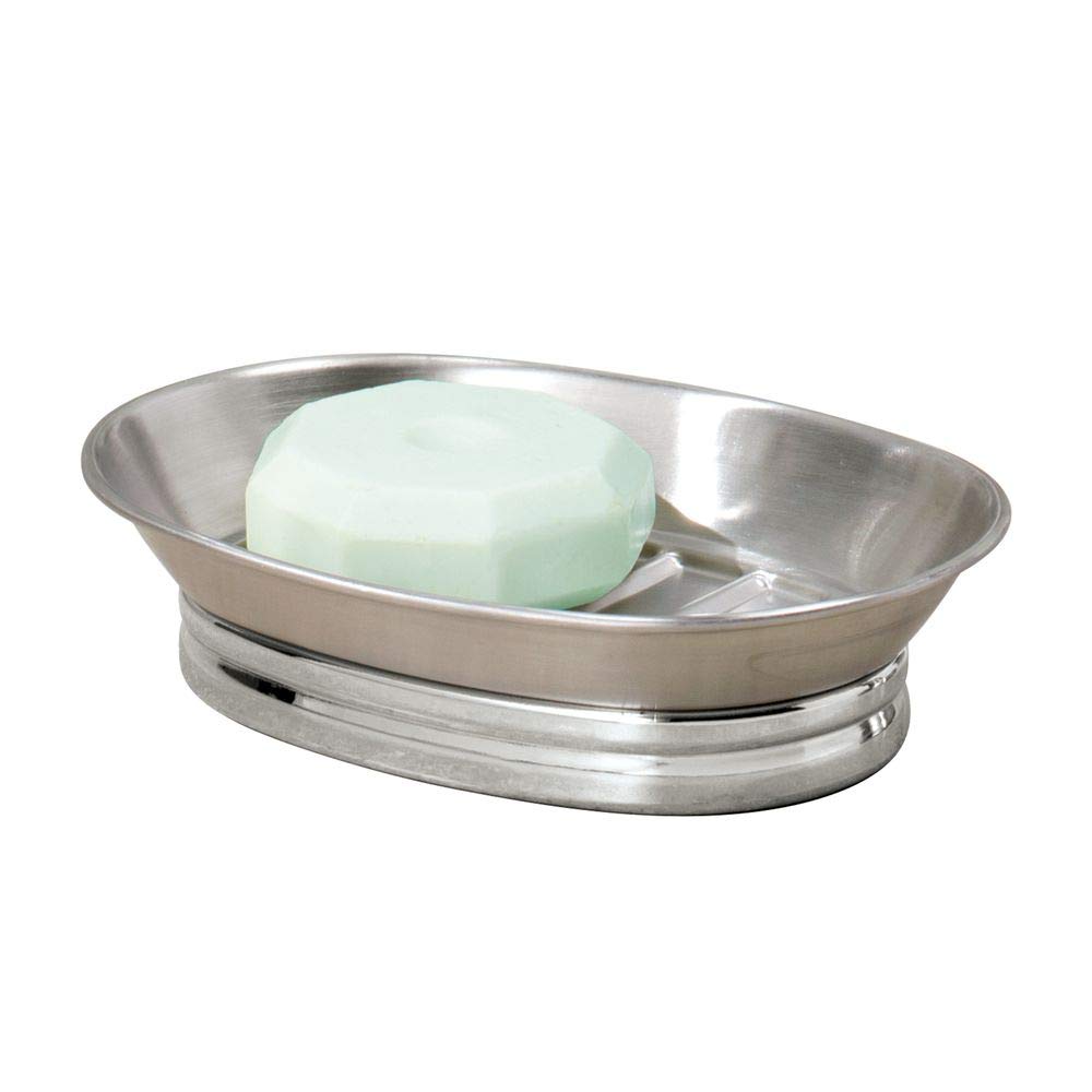 Idesign York Metal Soap Saver, Holder Tray For Bathroom Counter, Shower, Kitchen, 4'' X 5.5'' X 1.5'', Brushed Stainless Steel