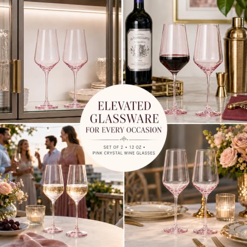 Monet Stemmed Wine Glassware, Pink, Set of 2
