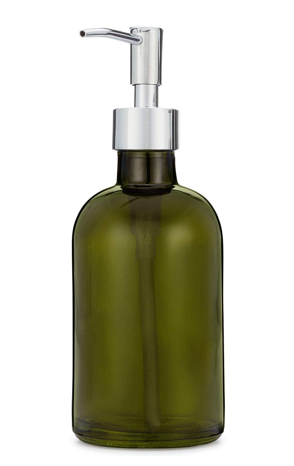 Rail19 Forest Green Glass Lotion & Soap Dispenser with Metal Pump, 8oz (Chrome Rustic)
