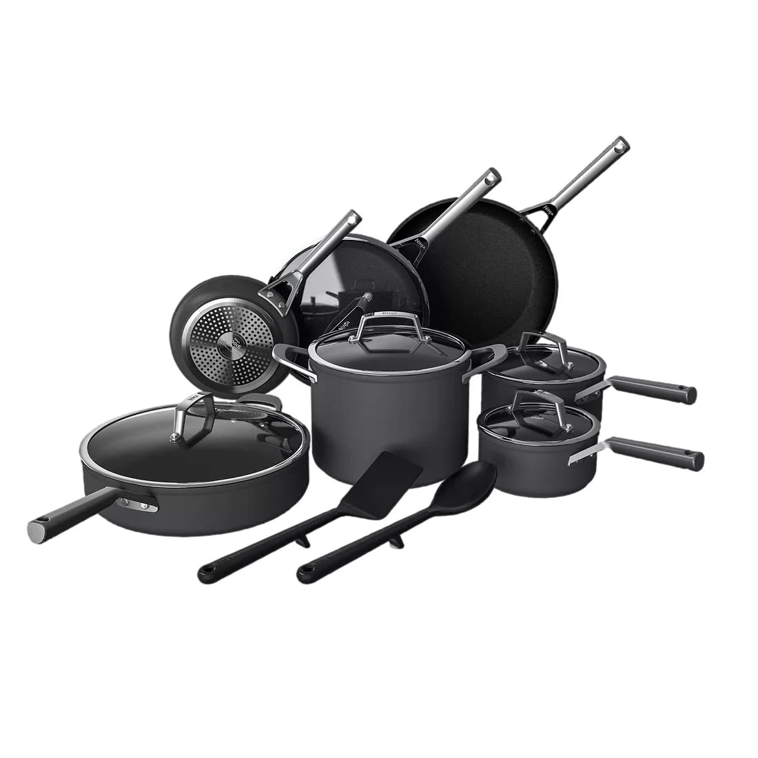 Ninja Foodi NeverStick Premium 14-Piece Cookware Set, Hard-Anodized, Nonstick, Durable & Oven Safe to 500F, Slate Grey (14 Piece