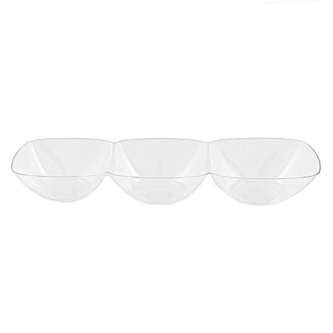 Kaya Premium Clear Rectangular 3-Hole Mini Disposable Plastic Bowls (Pack Of 10) - Elegant, Durable & Ideal For Parties - Perfec