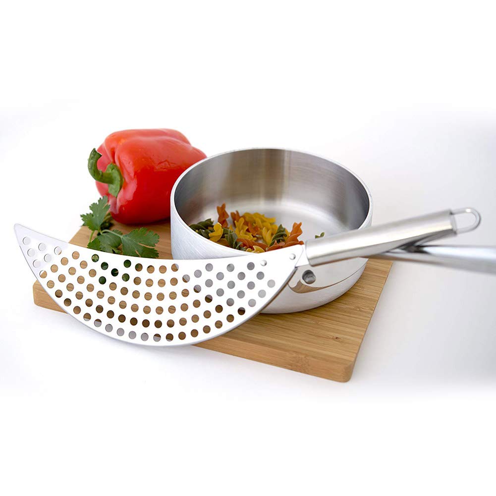 Aqur2020 Stainless Steel Moon Pot Strainer, Colander with Handle, Silver, Model Aqur20206uaom0qw1n
