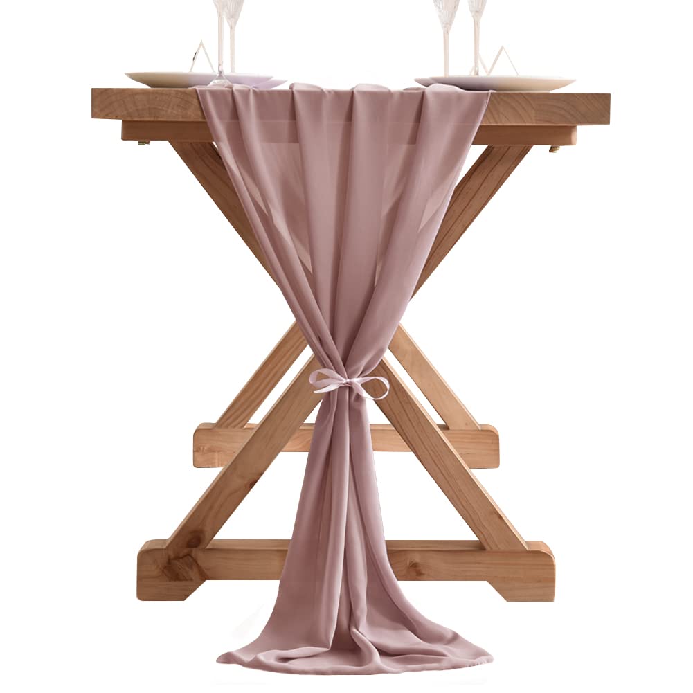 Socomi 10Ft Dusty Rose Chiffon Table Runner 29X120 Inches Wedding Runner Sheer Thanksgiving Christmas Bridal Shower Decorations